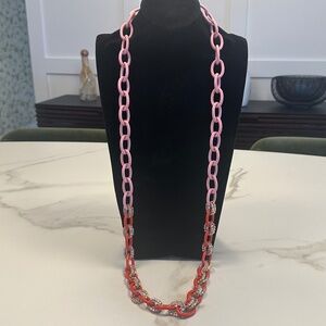 TOVA - Long Chunky Pink and Red Coated Enamel and Crystal Layering Necklace